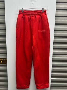 Comfrt Women's Red Fleece Jogger Pants - Cozy Track Joggers